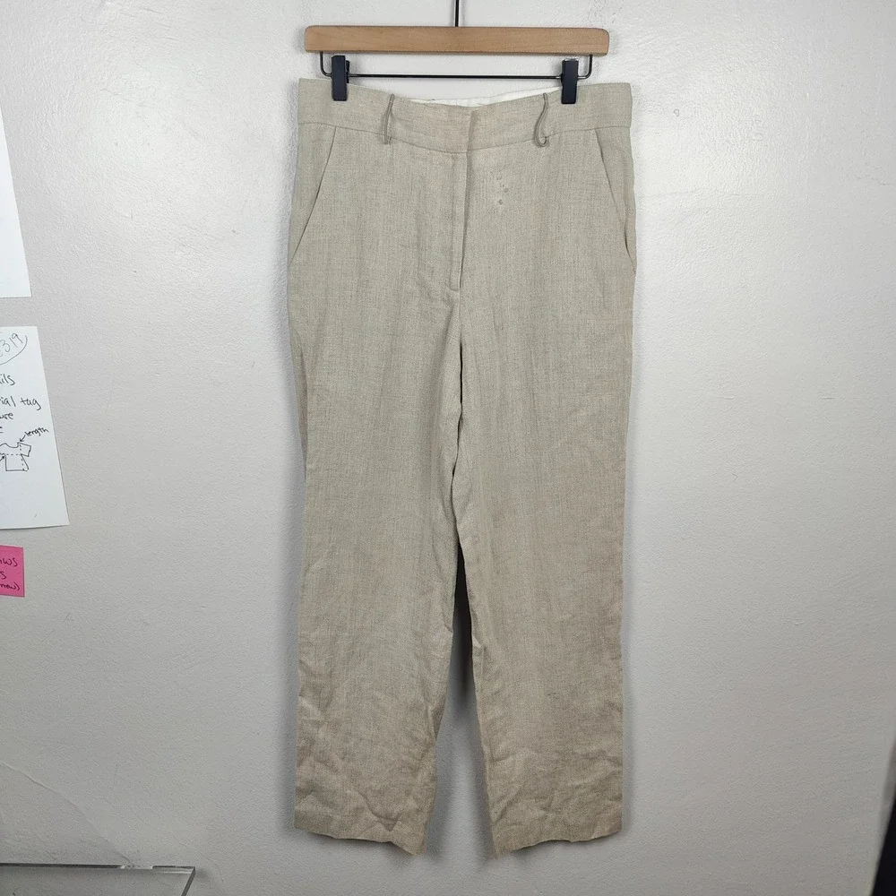 COS Linen Wide Leg Trousers Womens‎ 8 Beige Trousers Minimalist Preppy